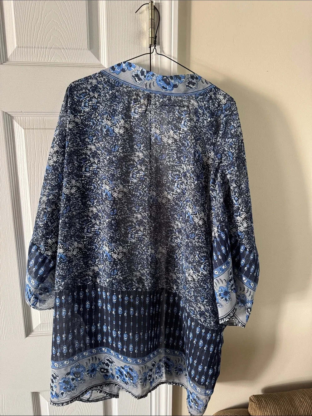 Blue Floral Open-Front Kimono Jacket - Picture 4 of 4